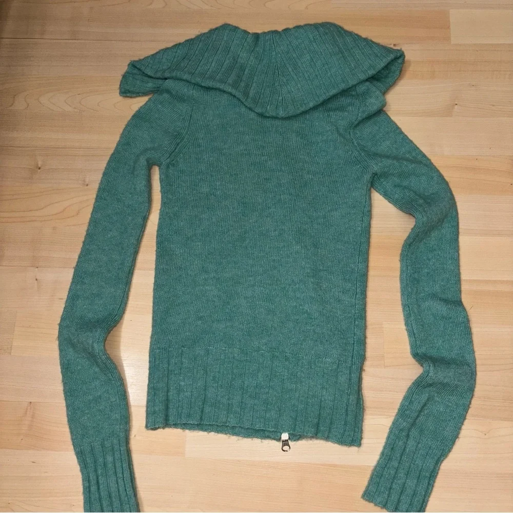 Free People Seafoam Double Zip Sweater XS Collar Ribbed Closet Y2K